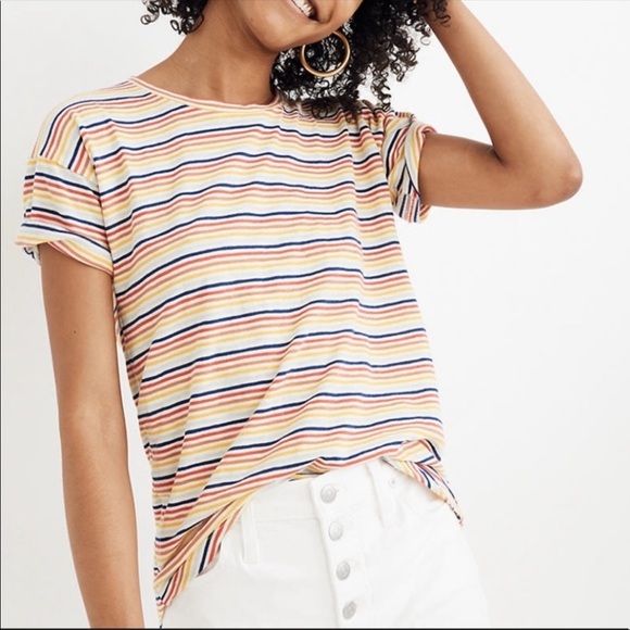 Madewell Whisper Crewneck Tee in Rainbow Stripe - Picture 1 of 4